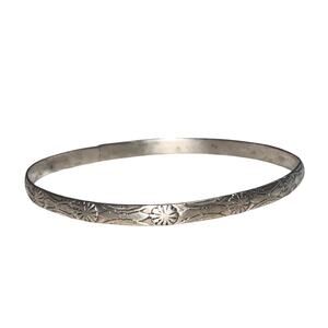 Jewel Art Sterling Silver Signed Bangle - Floral Vintage Jewel Collectible